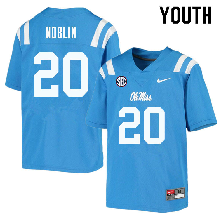 Youth #20 Blake Noblin Ole Miss Rebels College Football Jerseys Sale-Powder Blue